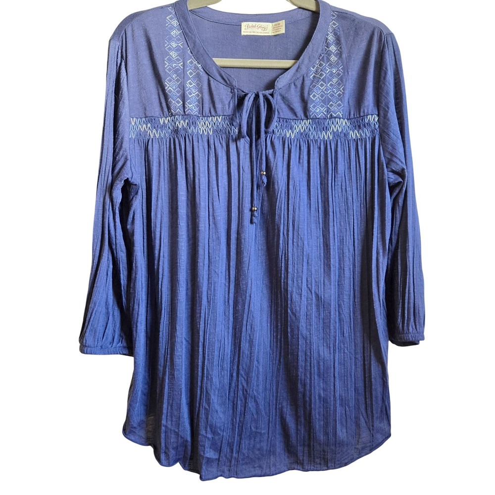 Faded Glory Women Boho Poets‎ Blue Embroidered Peasant Blouse Peri Night Size L